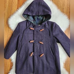 Kids Duffle Toggle Navy Blue And Plaid Wool Coat, 5